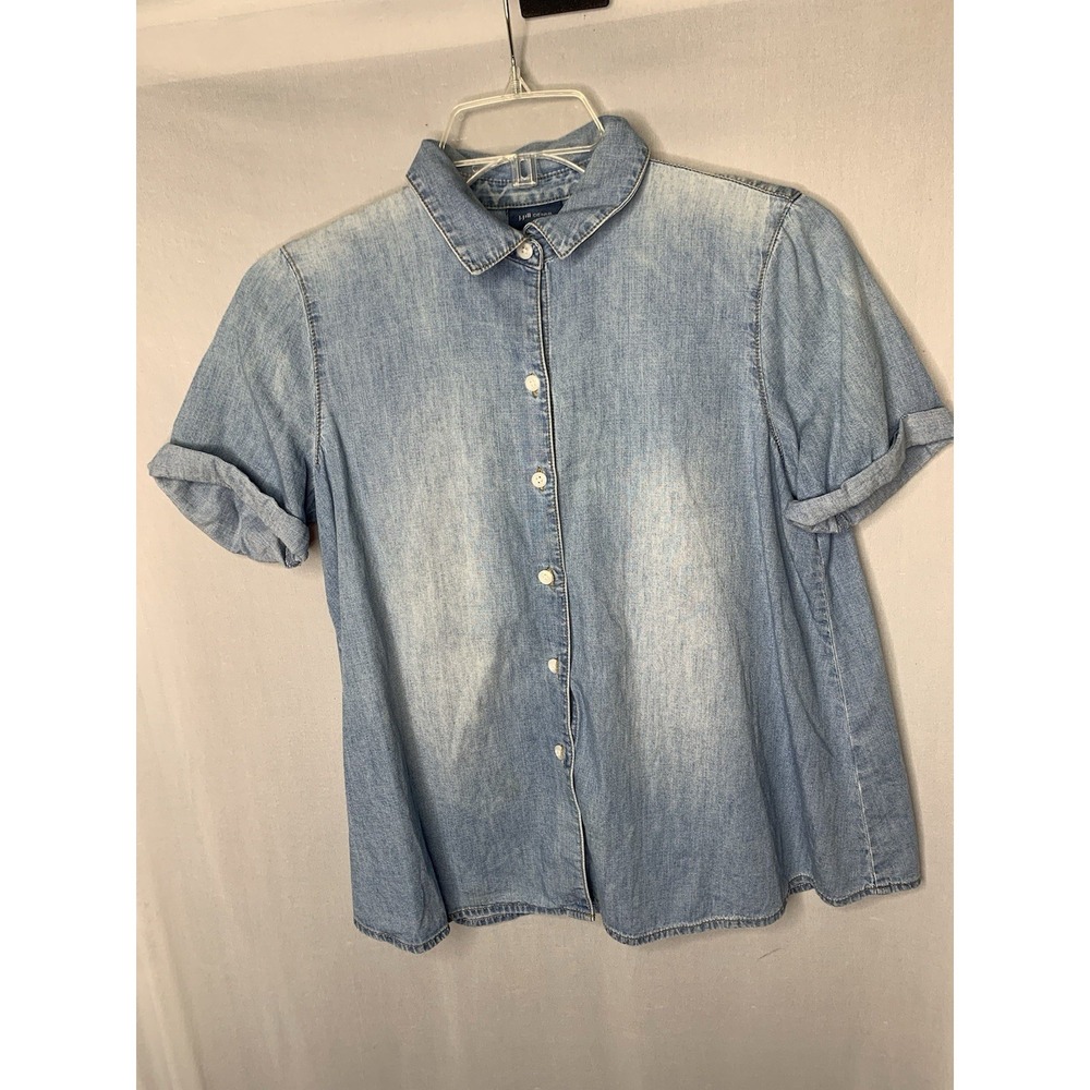 J. Jill Denim XS Blue‎ Chambray Short Sleeve Button coastal beachy old money